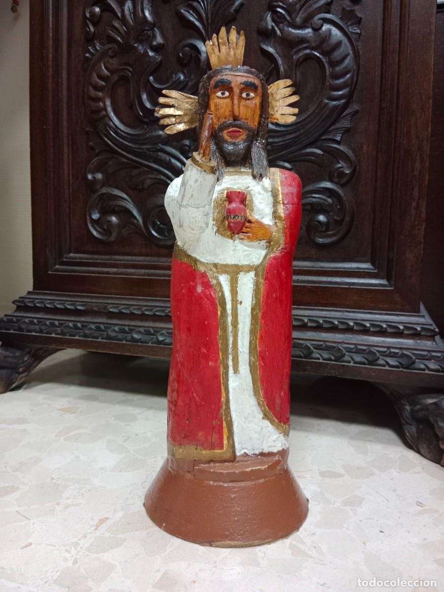 Coleccionismo de Revistas y Peri&oacute;dicos: ARTE NAIF EN TALLA DE MADERA - PRECIOSA REPRESENTACION DEL SAGRADO CORAZON DE JESUS