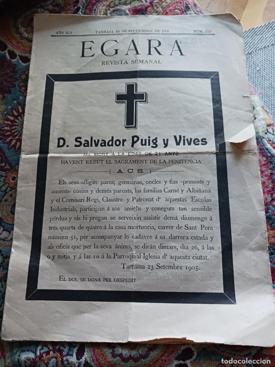 Coleccionismo de Revistas y Peri&oacute;dicos: semanario de tarrasa, egara, septiembre de 1905