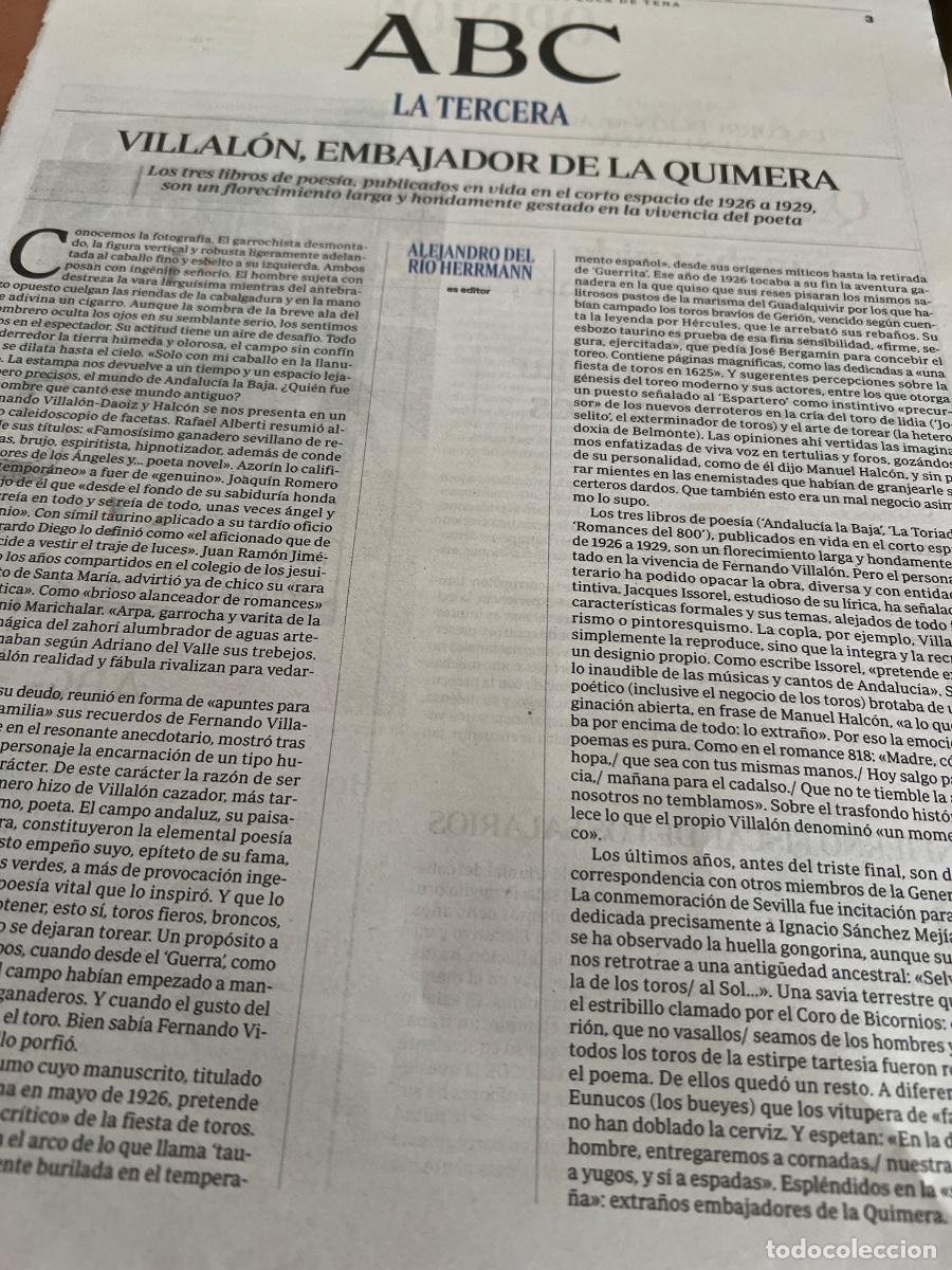 Collezionismo di Riviste e Giornali: Art&iacute;culo sobre FERNANDO VILLAL&Oacute;N-DAOIZ Y HALC&Oacute;N. POES&Iacute;A.