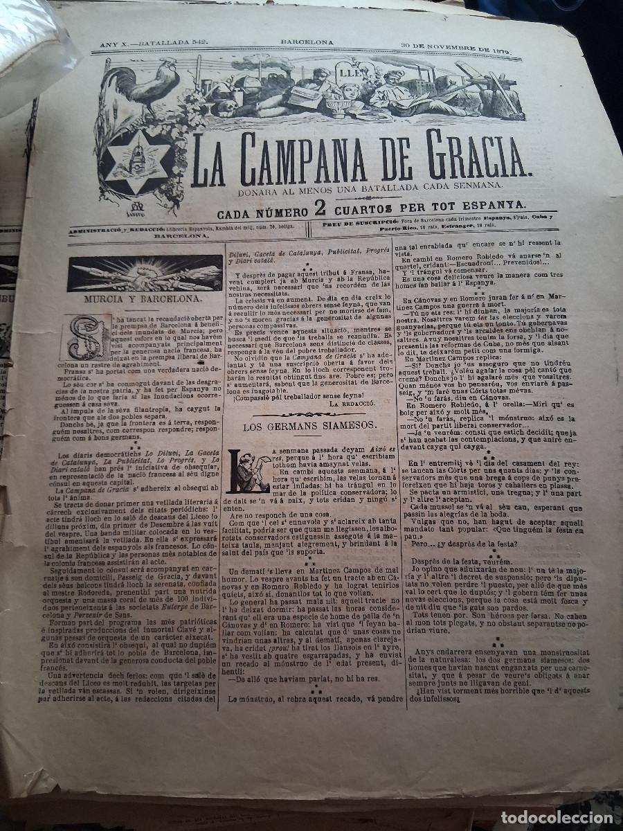 Coleccionismo de Revistas y Peri&oacute;dicos: CAMPANA DE GRACIA, La: Barcelona, n&ordm; 542, 30 novembre 1879. &ldquo;Murcia y Barcelona&rdquo;,