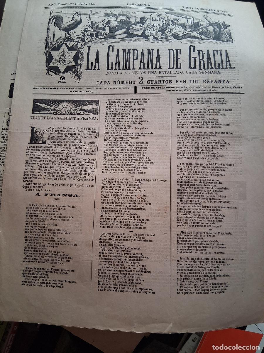 Coleccionismo de Revistas y Peri&oacute;dicos: CAMPANA DE GRACIA, La: Barcelona, n&ordm; 543, 7 decembre de1879. &ldquo;Tribut d&rsquo;agra&iuml;ment &agrave; Fransa&rdquo;.