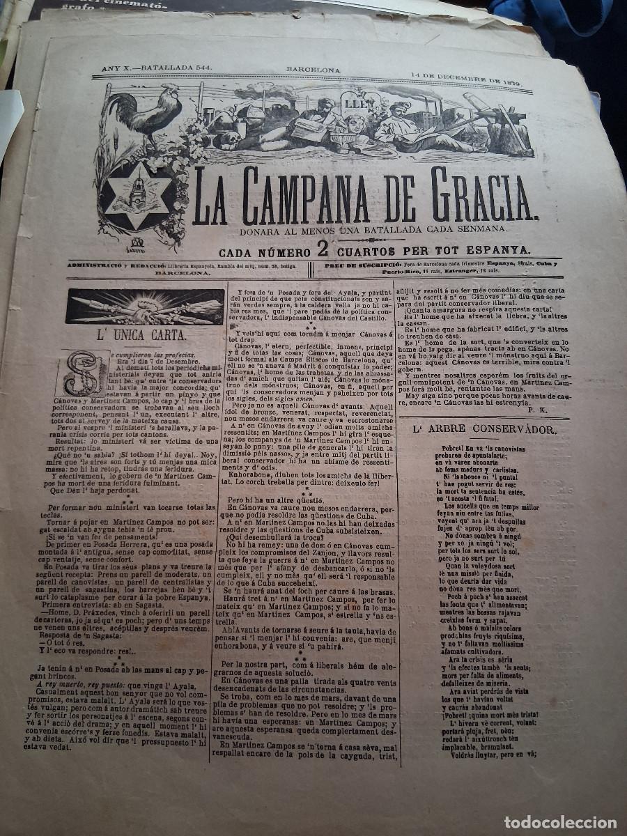 Coleccionismo de Revistas y Peri&oacute;dicos: CAMPANA DE GRACIA, La: Barcelona n&ordm; 544, 14 decembre 1879. &ldquo;L&rsquo;unica carta&rdquo; ,
