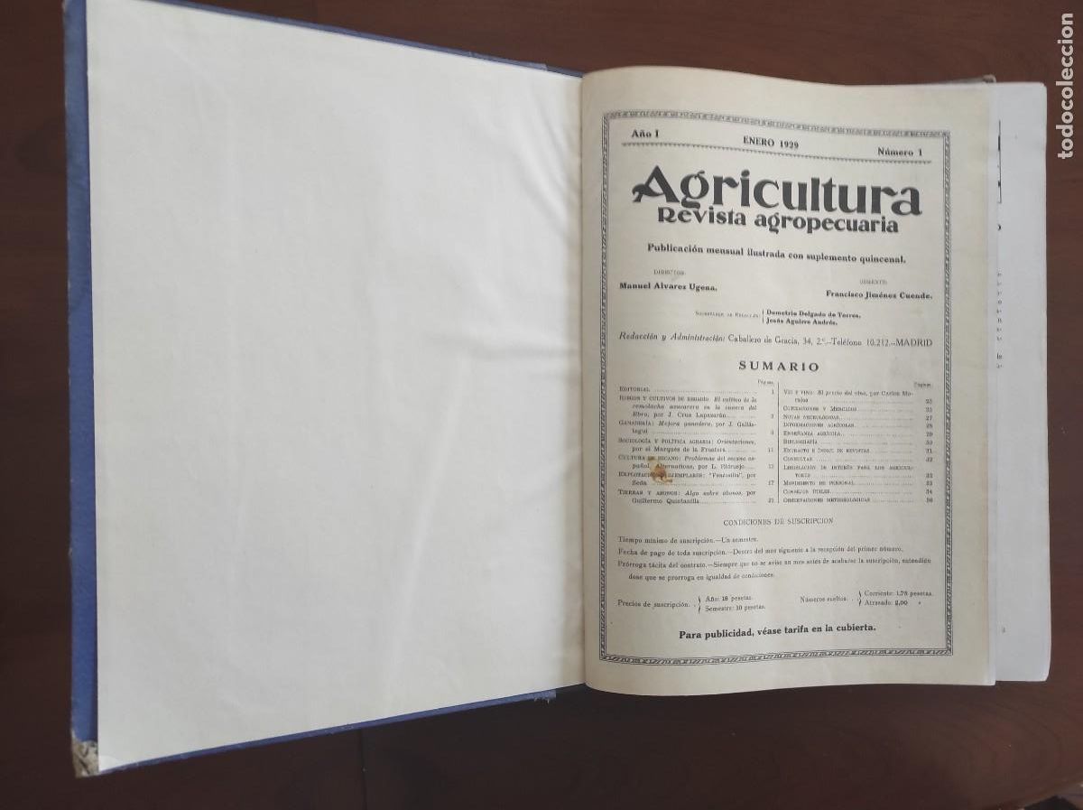 Sammeln von Zeitschriften und Zeitungen: AGRICULTURA REVISTA AGROPECUARIA TOMO CON A&Ntilde;O COMPLETO DE 1929 - DEL N&ordm; 1 AL 12 CON &Iacute;NDICE