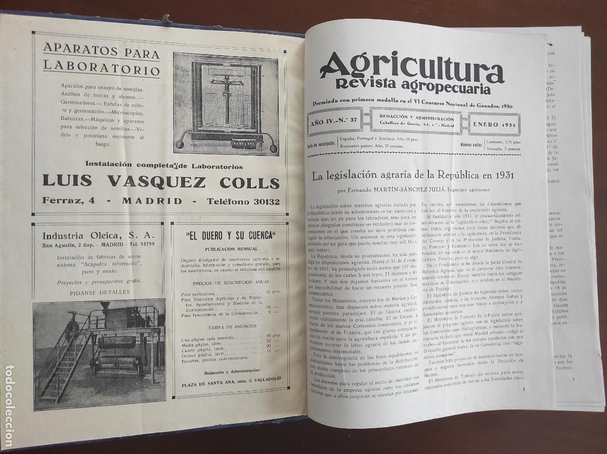 Sammeln von Zeitschriften und Zeitungen: AGRICULTURA REVISTA AGROPECUARIA TOMO CON A&Ntilde;O COMPLETO DE 1932 - DEL N&ordm; 37 AL 48 CON &Iacute;NDICE
