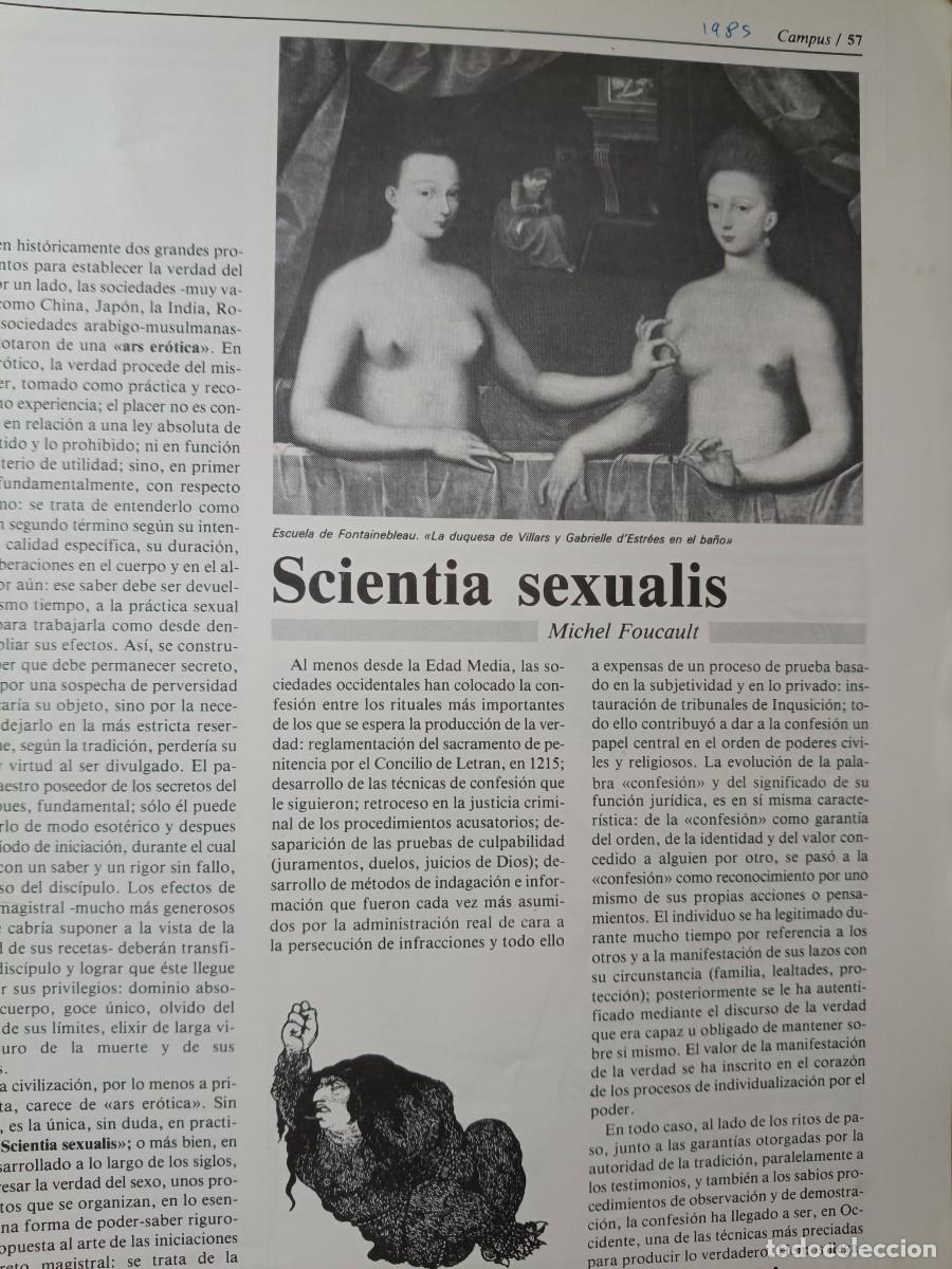 Coleccionismo de Revistas y Peri&oacute;dicos: MICHEL FOUCAULT. SCIENTIA SEXUALIS, LA VERDAD DEL SEXO EN NUESTRA CULTURA 3 PAGS REVISTA CAMPUS 1985