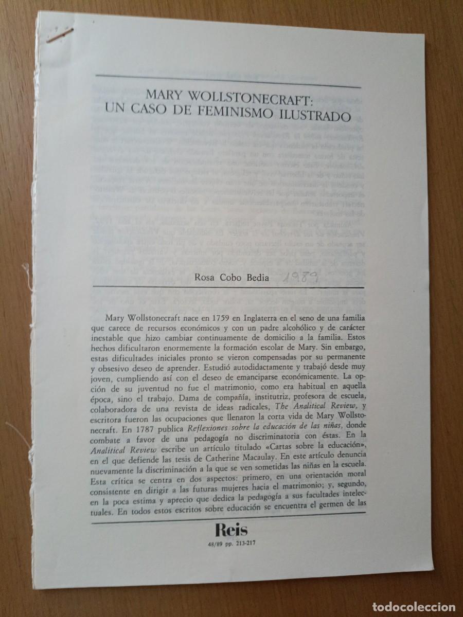 Coleccionismo de Revistas y Peri&oacute;dicos: MARY WOLLSTONECRAFT, FEMINISMO ILUSTRADO. ROSA COBO. 27 PAGS. EXTRA&Iacute;DAS DE REVISTA REIS 1989