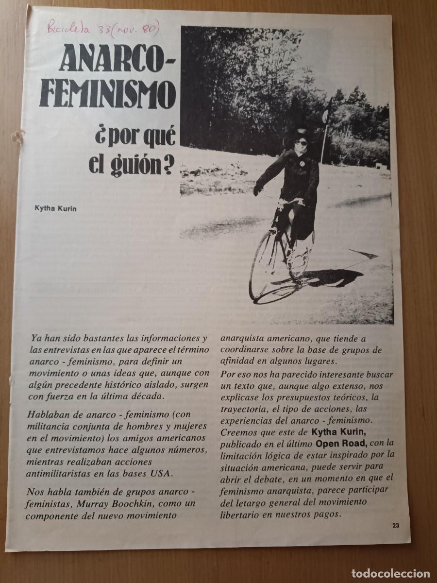 Collezionismo di Riviste e Giornali: ANARCO-FEMINISMO. KYTHA KURIN. 7 PAGINAS DE REVISTA BICICLETA 1980