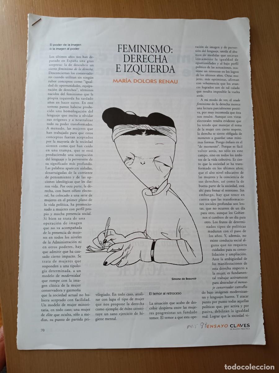 Coleccionismo de Revistas y Peri&oacute;dicos: FEMINISMO, DERECHA E IZQUIERDA. M&ordf; DOLORES RENAU. 6 PAGINAS DE REVISTA CLAVES 1998