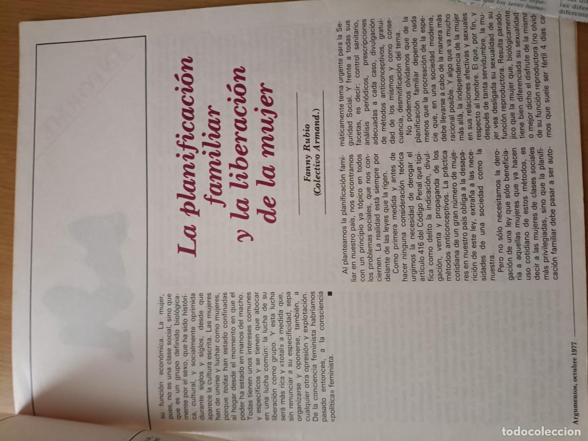 Coleccionismo de Revistas y Peri&oacute;dicos: PLANIFICACION FAMILIAR Y LIBERACION DE LA MUJER. FANNY RUBIO. 3 PAGINAS REVISTA ARGUMENTOS 1977