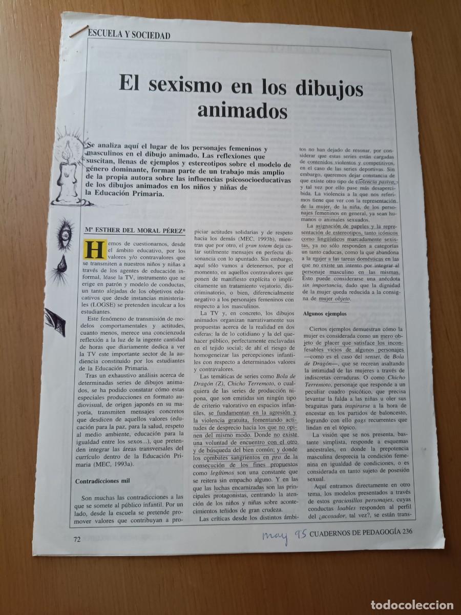 Coleccionismo de Revistas y Peri&oacute;dicos: EL.SEXISMO EN LOS DIBUJOS ANIMADOS. 6 p&aacute;ginas de revista CUADERNOS DE PEDAGOGIA 1995.