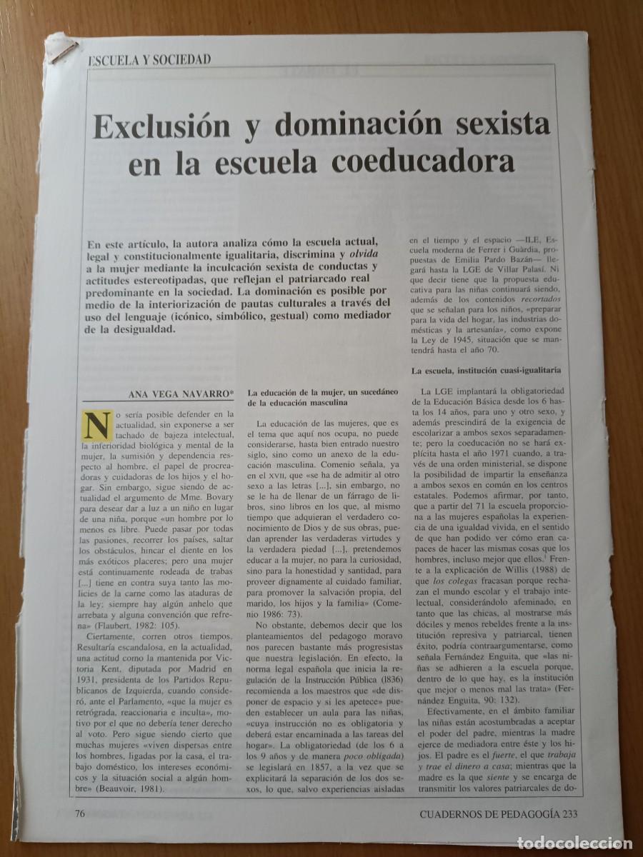 Coleccionismo de Revistas y Peri&oacute;dicos: DEBATE SOBRE COEDUCACION. URRUZOLA, MORENO MARIM&Oacute;N. 5 PAGINAS EXTRA&Iacute;DAS DE CUADERNOS DE PEDAGOGIA