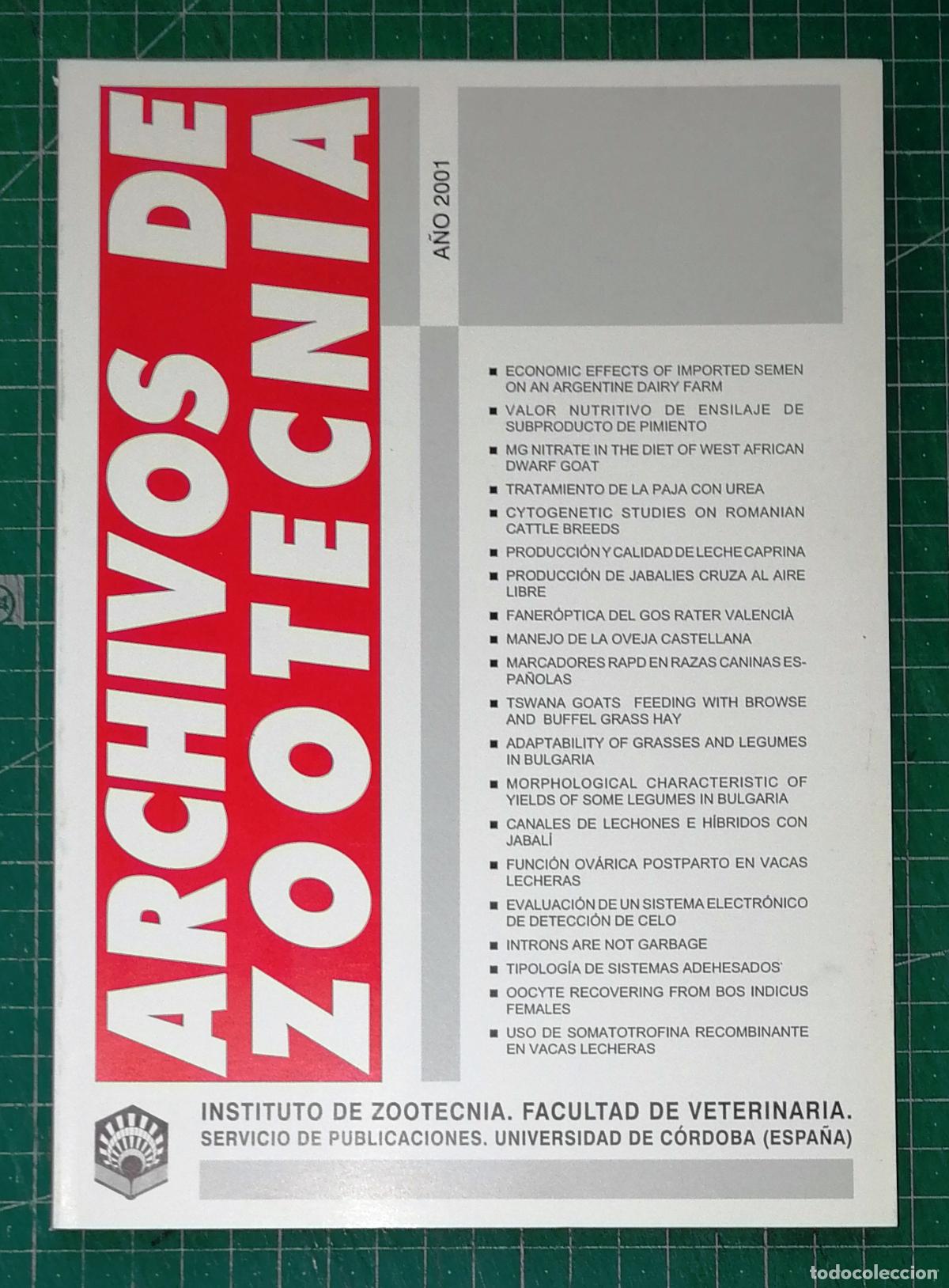 Coleccionismo de Revistas y Peri&oacute;dicos: ARCHIVOS DE ZOOTECNIA. Vol. 50 N&uacute;m. 191. A&ntilde;o 2001 / Instituto de Zootecnia, Facultad de Veterinaria
