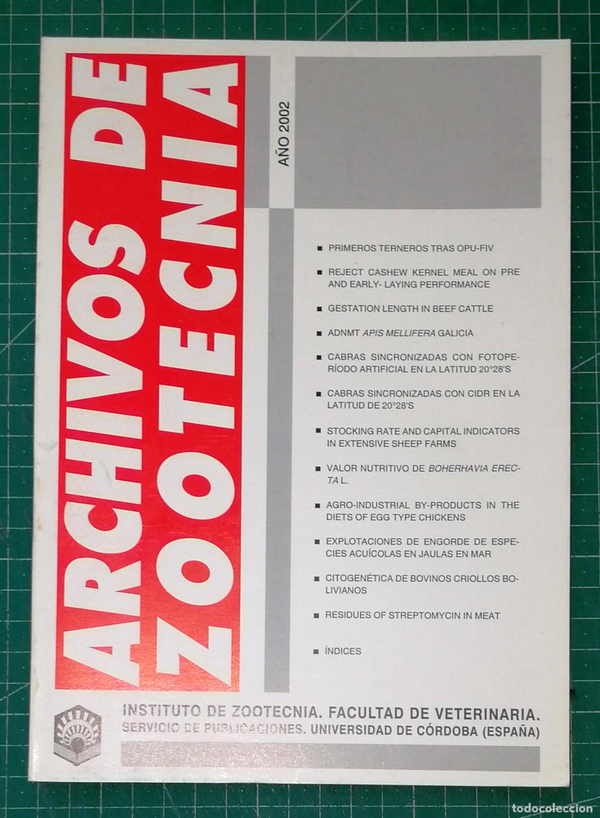Sammeln von Zeitschriften und Zeitungen: ARCHIVOS DE ZOOTECNIA. Vol. 51 N&uacute;m. 196. A&ntilde;o 2002 / Instituto de Zootecnia, Facultad de Veterinaria.