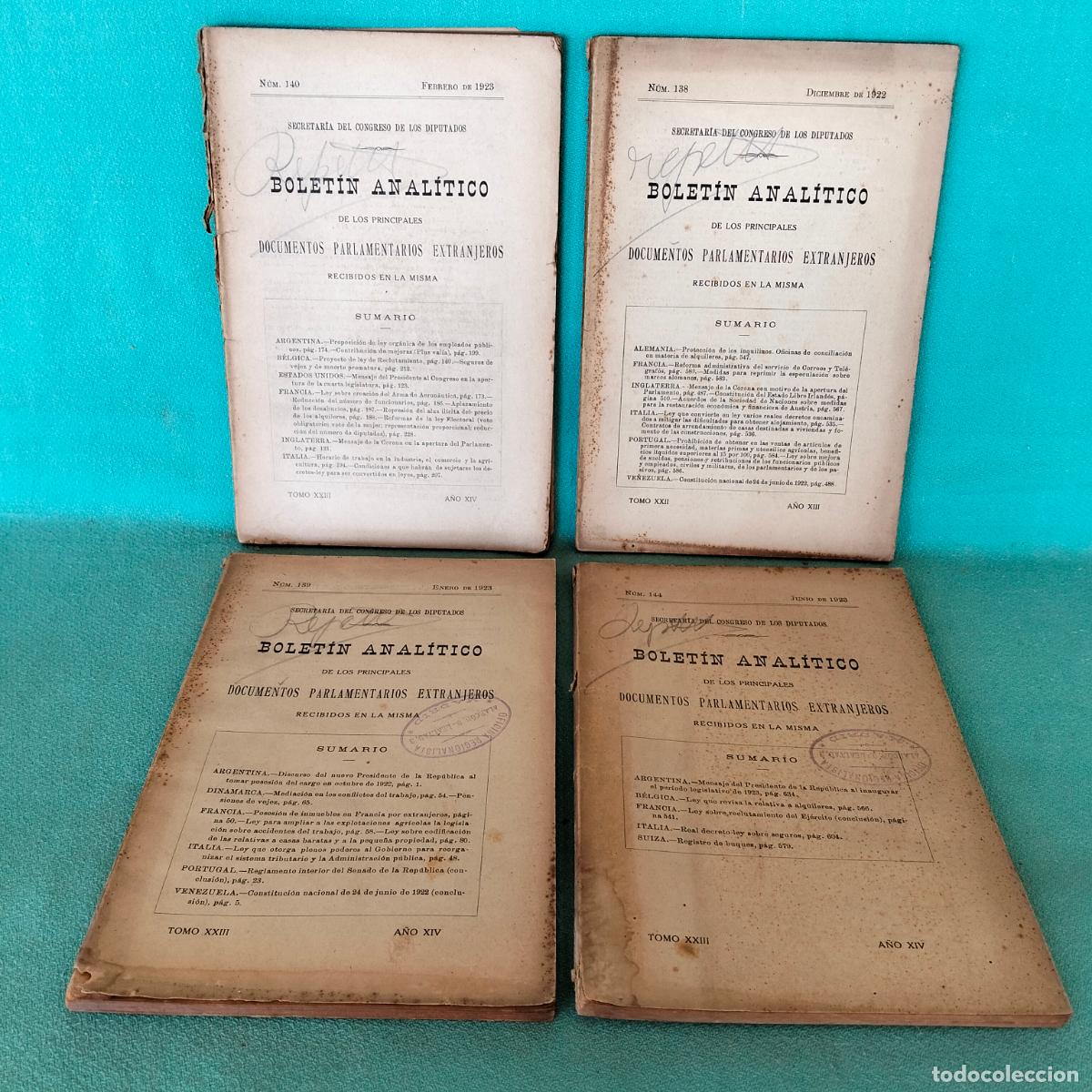 Coleccionismo de Revistas y Peri&oacute;dicos: Lote 4 revistas antiguas Bolet&iacute;n anal&iacute;tico secretar&iacute;a del congreso de los diputados documentos 1922+