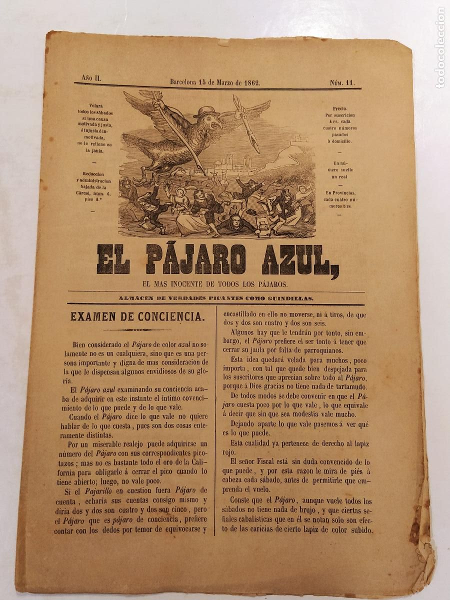 Collection Magazines and Newspapers: EL PAJARO AZUL - A&Ntilde;O 1862 NUMERO 11 - REVISTA ANTIGUA - ORIGINAL (V-28.236)