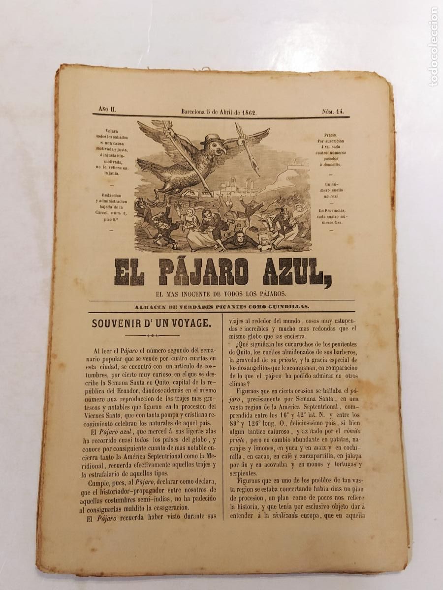 Collection Magazines and Newspapers: EL PAJARO AZUL - A&Ntilde;O 1862 NUMERO 14 - REVISTA ANTIGUA - ORIGINAL (V-28.236)