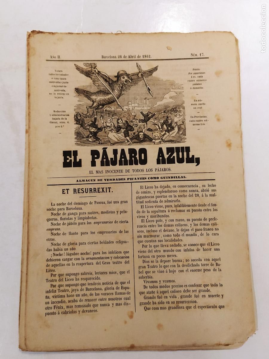 Coleccionismo de Revistas y Peri&oacute;dicos: EL PAJARO AZUL - A&Ntilde;O 1862 NUMERO 17 - REVISTA ANTIGUA - ORIGINAL (V-28.236)