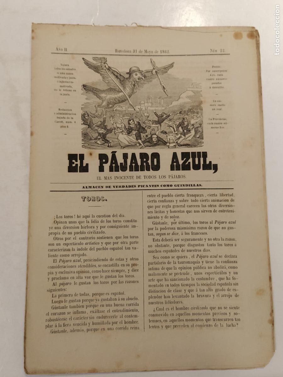 Coleccionismo de Revistas y Peri&oacute;dicos: EL PAJARO AZUL - A&Ntilde;O 1862 NUMERO 22 - REVISTA ANTIGUA - ORIGINAL (V-28.236)