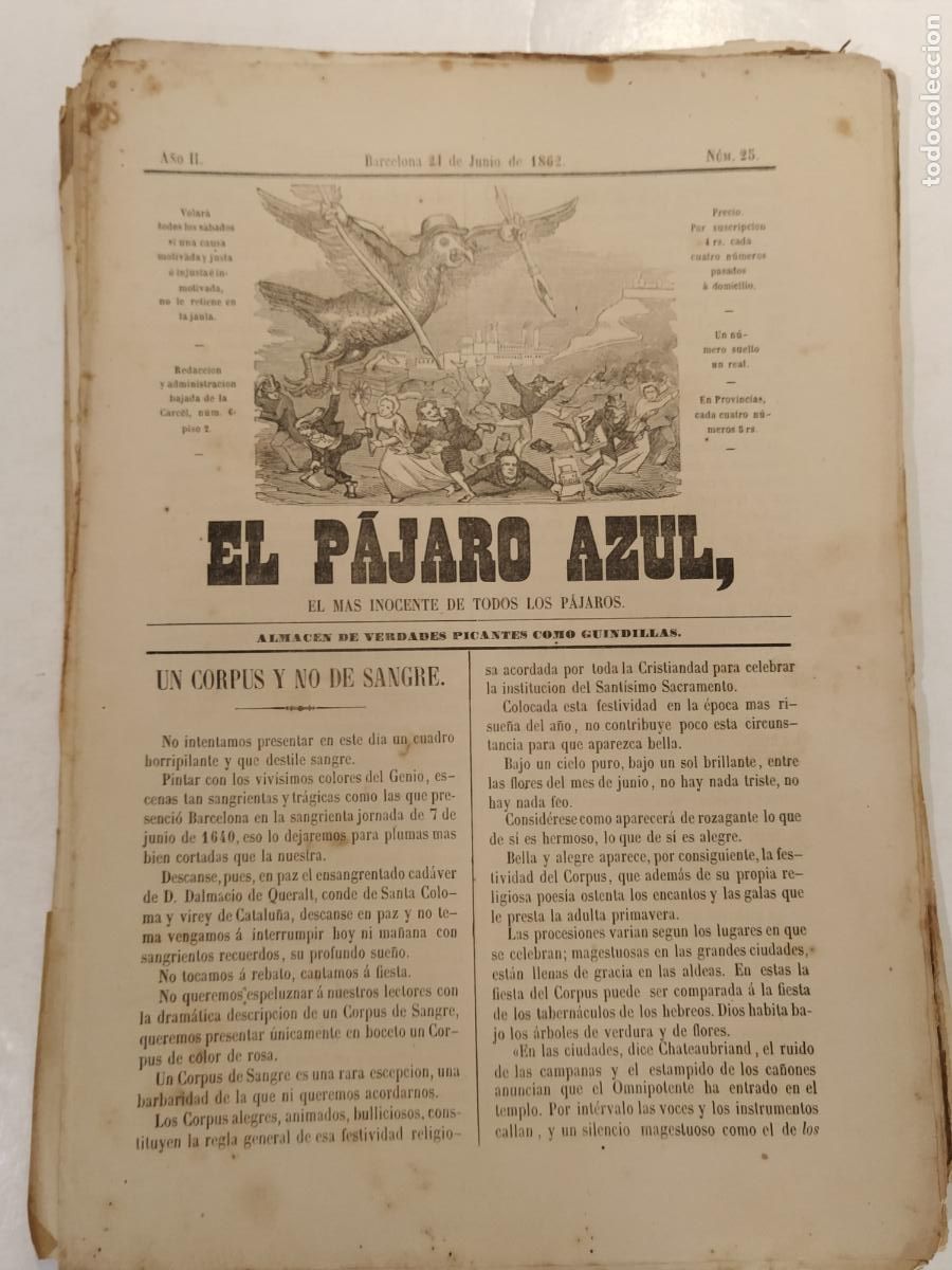 Coleccionismo de Revistas y Peri&oacute;dicos: EL PAJARO AZUL - A&Ntilde;O 1862 NUMERO 25 - REVISTA ANTIGUA - ORIGINAL (V-28.236)