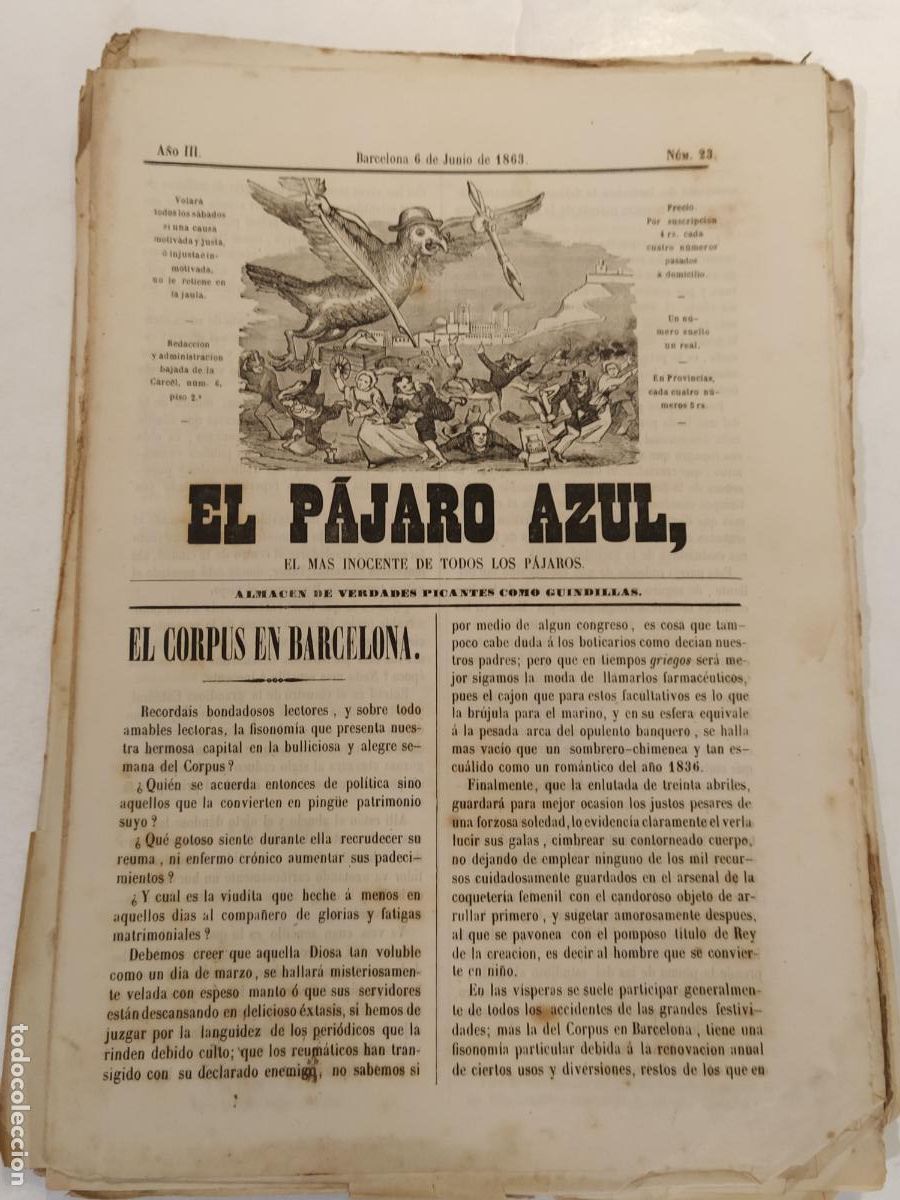 Coleccionismo de Revistas y Peri&oacute;dicos: EL PAJARO AZUL - A&Ntilde;O 1863 NUMERO 23 - REVISTA ANTIGUA - ORIGINAL (V-28.236)