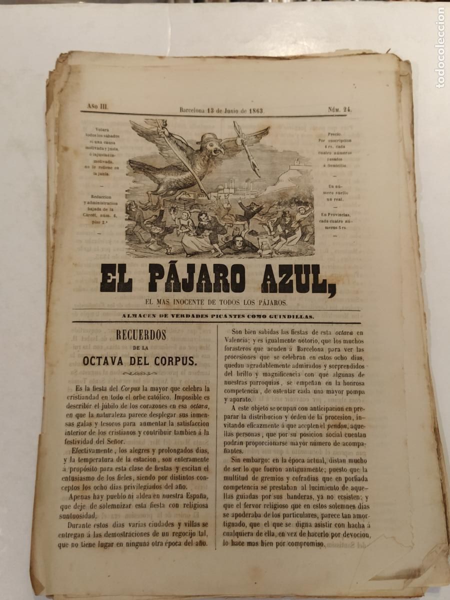 Coleccionismo de Revistas y Peri&oacute;dicos: EL PAJARO AZUL - A&Ntilde;O 1863 NUMERO 24 - REVISTA ANTIGUA - ORIGINAL (V-28.236)