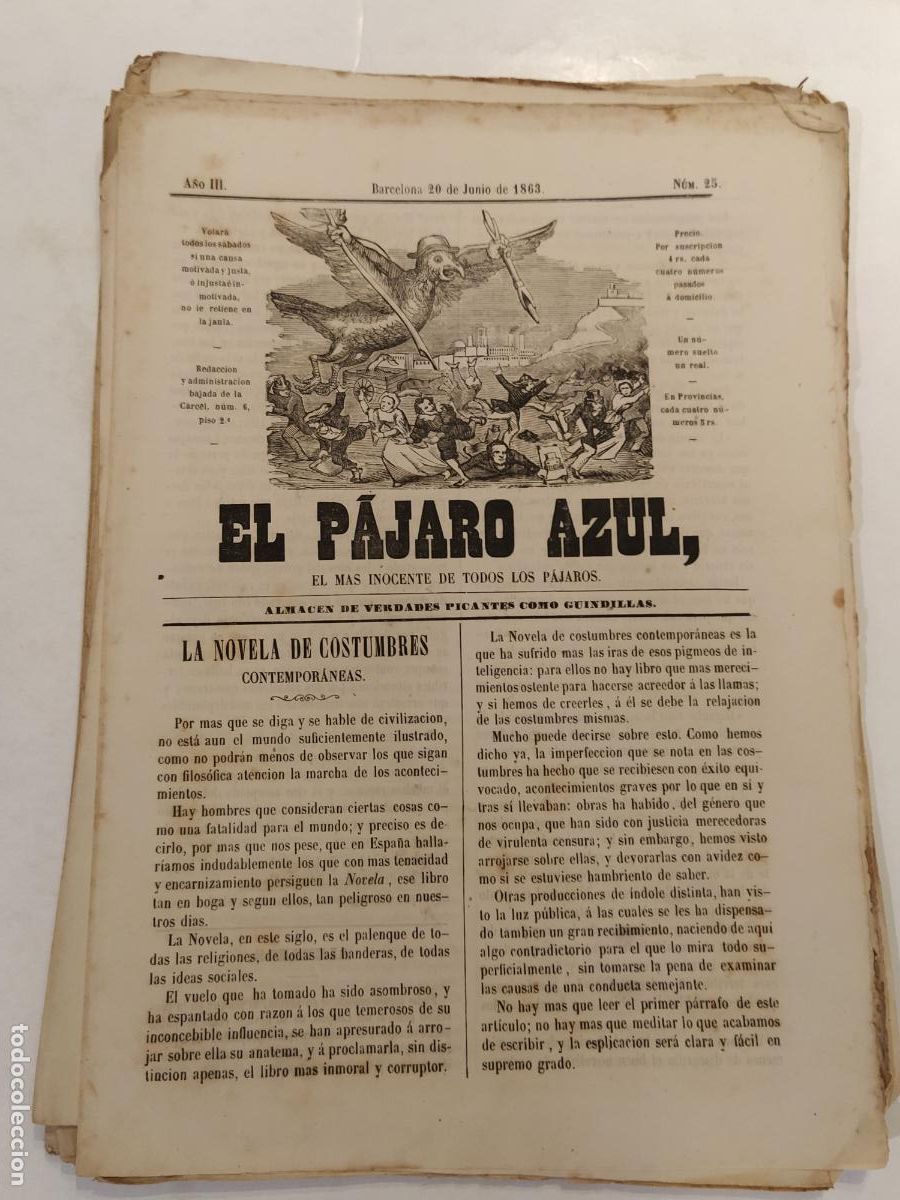 Coleccionismo de Revistas y Peri&oacute;dicos: EL PAJARO AZUL - A&Ntilde;O 1863 NUMERO 25 - REVISTA ANTIGUA - ORIGINAL (V-28.236)
