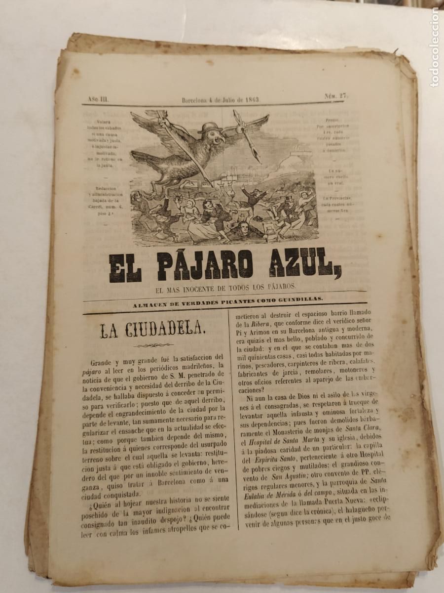 Coleccionismo de Revistas y Peri&oacute;dicos: EL PAJARO AZUL - A&Ntilde;O 1863 NUMERO 27 - REVISTA ANTIGUA - ORIGINAL (V-28.236)