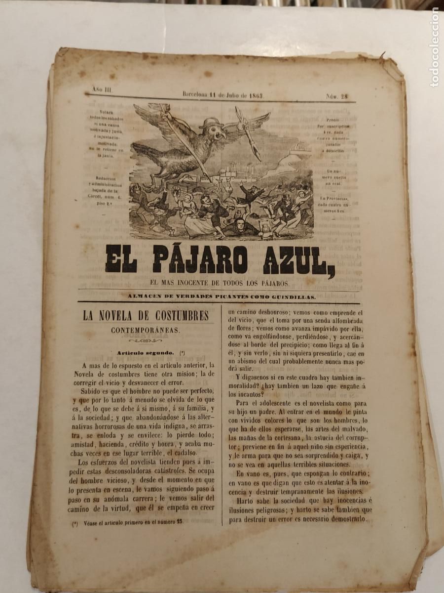 Coleccionismo de Revistas y Peri&oacute;dicos: EL PAJARO AZUL - A&Ntilde;O 1863 NUMERO 28 - REVISTA ANTIGUA - ORIGINAL (V-28.236)