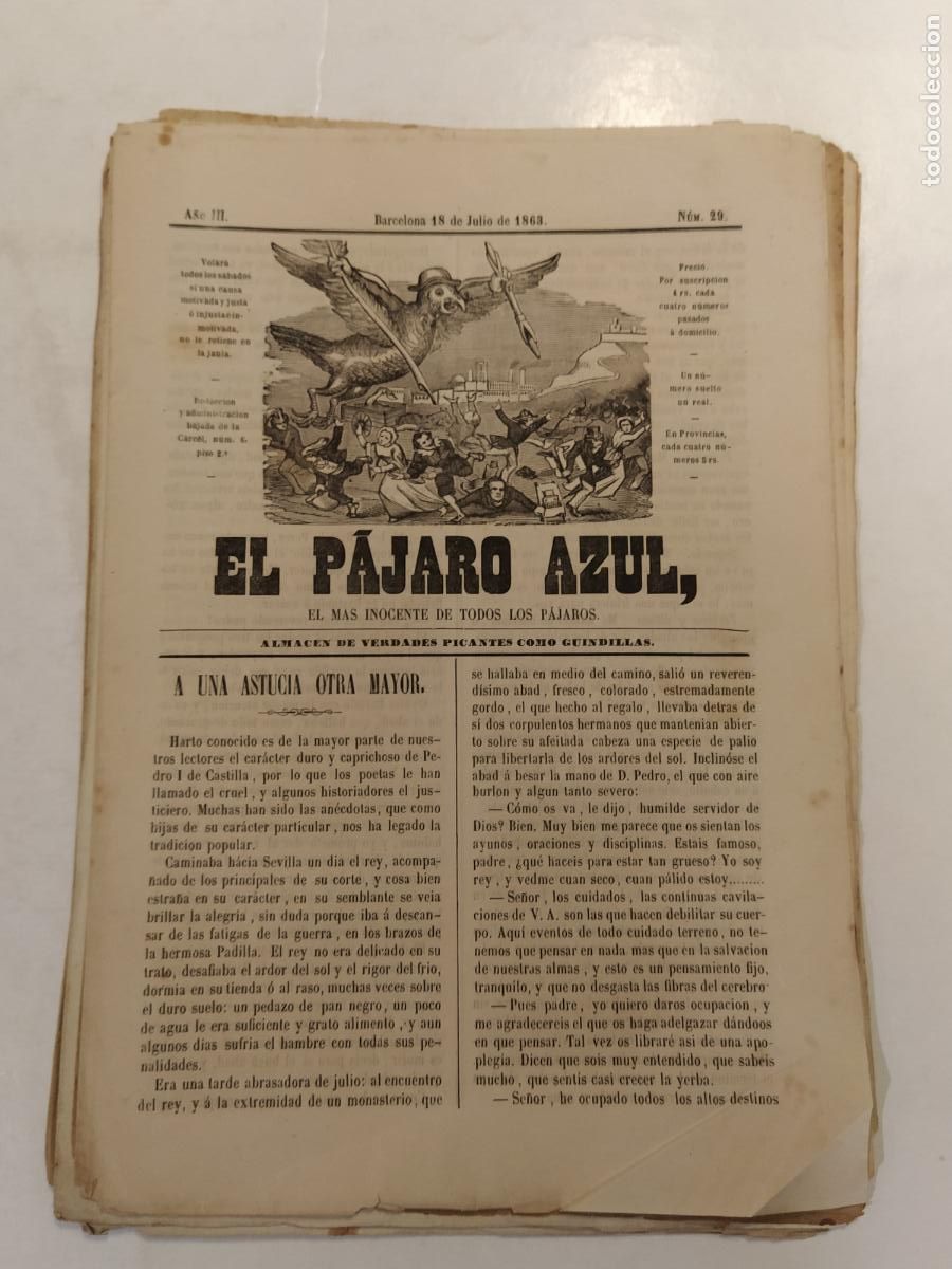 Coleccionismo de Revistas y Peri&oacute;dicos: EL PAJARO AZUL - A&Ntilde;O 1863 NUMERO 29 - REVISTA ANTIGUA - ORIGINAL (V-28.236)