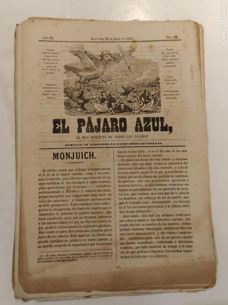 Coleccionismo de Revistas y Peri&oacute;dicos: EL PAJARO AZUL - A&Ntilde;O 1863 NUMERO 30 - REVISTA ANTIGUA - ORIGINAL (V-28.236)