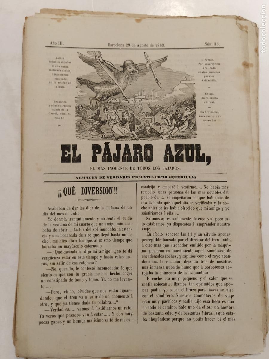 Coleccionismo de Revistas y Peri&oacute;dicos: EL PAJARO AZUL - A&Ntilde;O 1863 NUMERO 35 - REVISTA ANTIGUA - ORIGINAL (V-28.236)