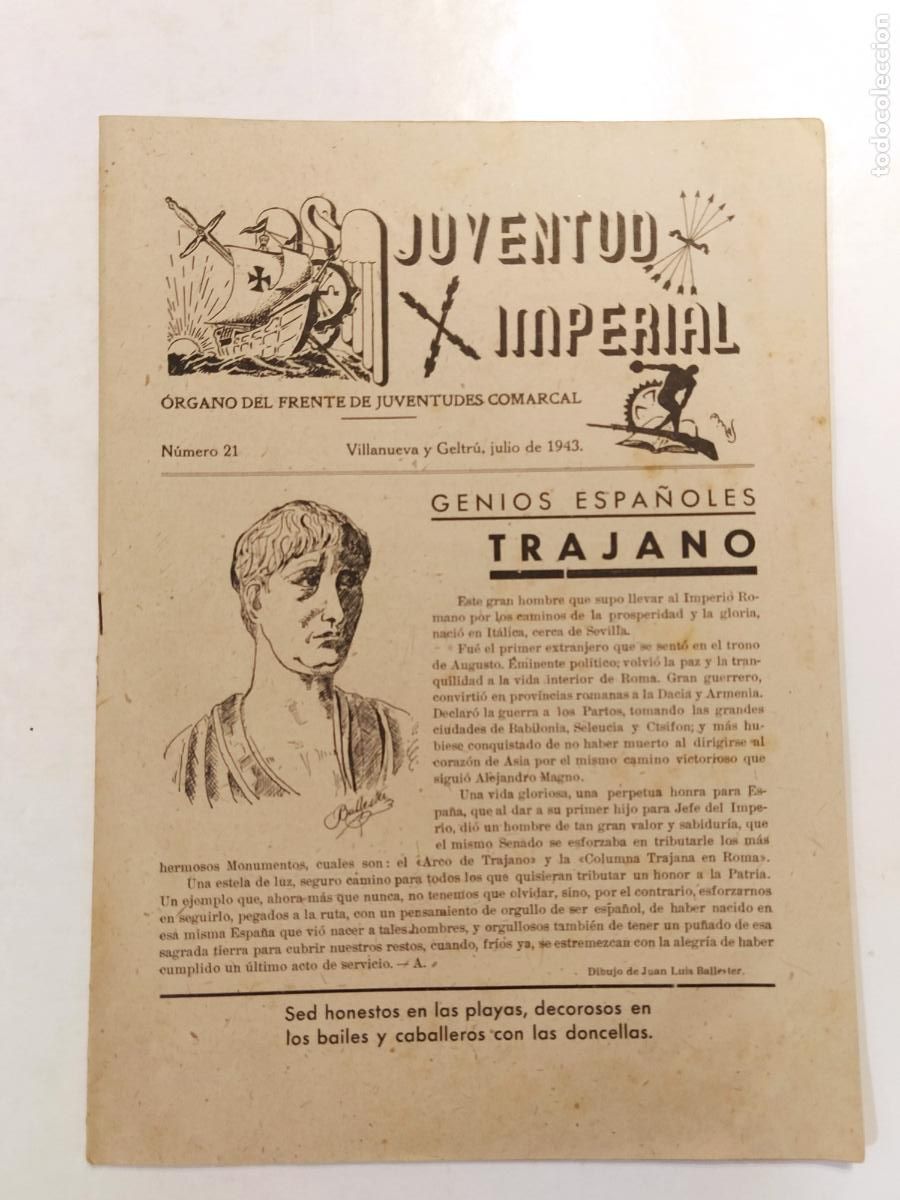 Colecionismo de Revistas e Jornais: JUVENTUD IMPERIAL-FRENTE DE JUVENTUDES COMARCAL-NUMERO 21 A&Ntilde;O 1943-VILANOVA I LA GELTRU-FALANGE