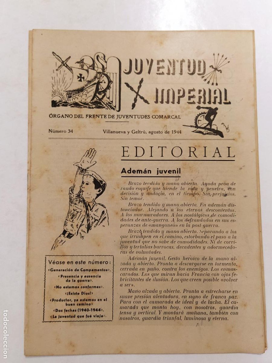 Collection Magazines and Newspapers: JUVENTUD IMPERIAL-FRENTE DE JUVENTUDES COMARCAL-NUMERO 34 A&Ntilde;O 1944-VILANOVA I LA GELTRU-FALANGE