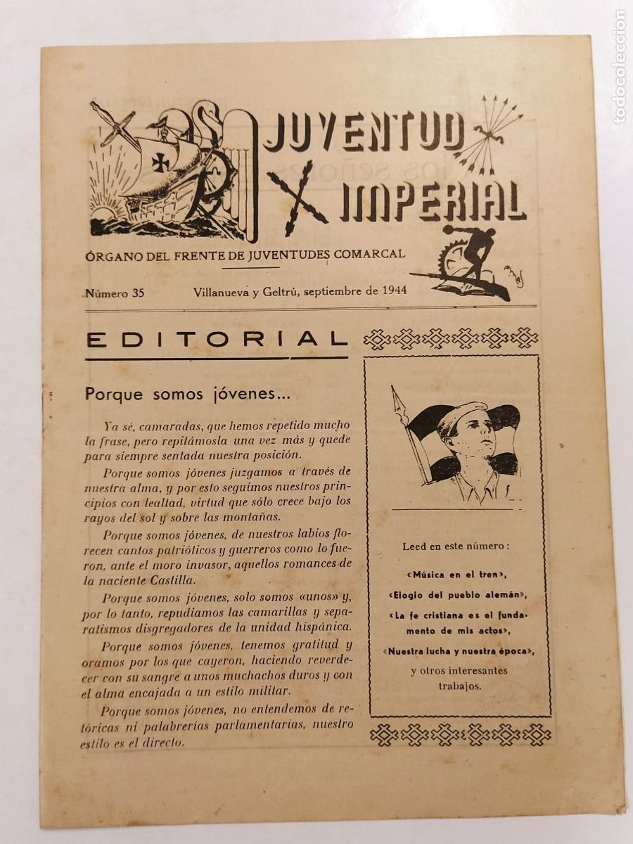 Collection Magazines and Newspapers: JUVENTUD IMPERIAL-FRENTE DE JUVENTUDES COMARCAL-NUMERO 35 A&Ntilde;O 1944-VILANOVA I LA GELTRU-FALANGE