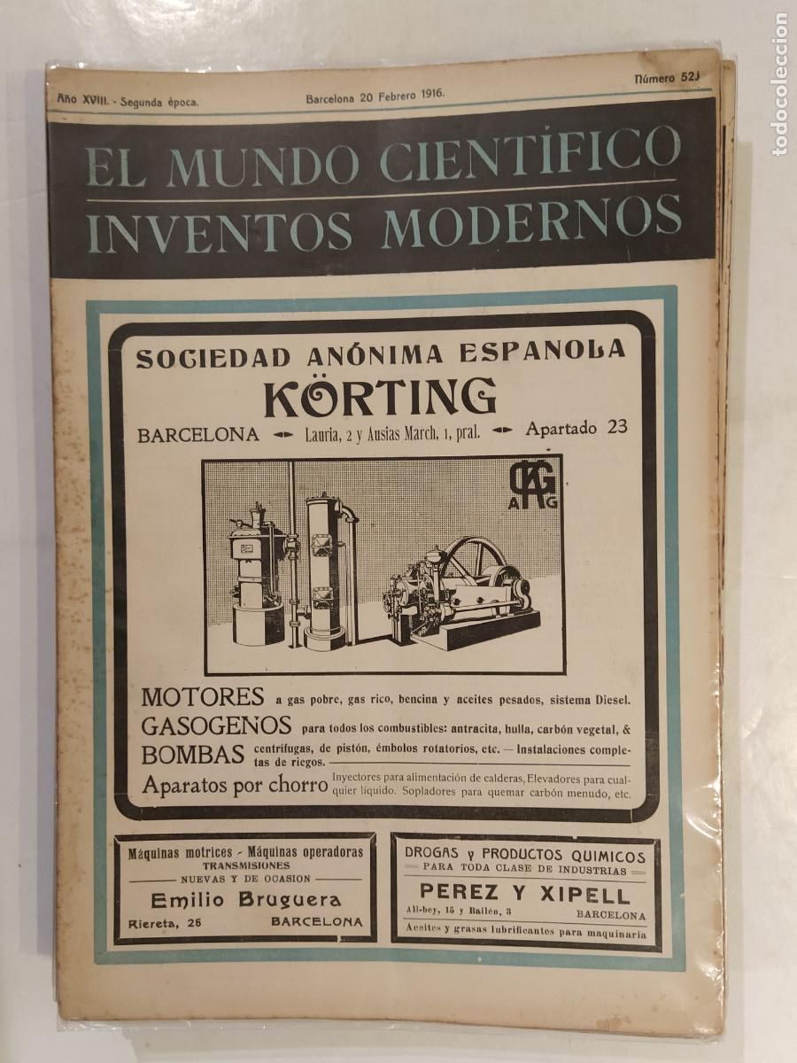 Colecionismo de Revistas e Jornais: CIENCIA - EL MUNDO CIENTIFICO INVENTOS MODERNOS - A&Ntilde;O 1916 NUMERO 52 - REVISTA ANTIGUA - ORIGINAL