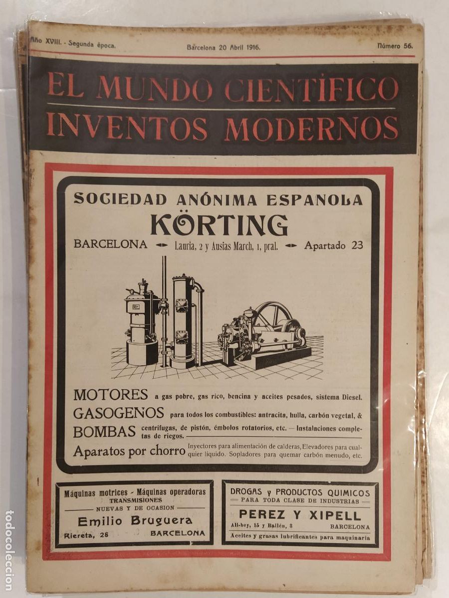 Colecionismo de Revistas e Jornais: CIENCIA - EL MUNDO CIENTIFICO INVENTOS MODERNOS - A&Ntilde;O 1916 NUMERO 56 - REVISTA ANTIGUA - ORIGINAL