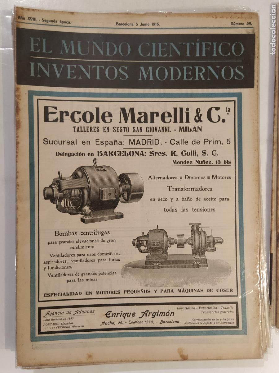 Colecionismo de Revistas e Jornais: CIENCIA - EL MUNDO CIENTIFICO INVENTOS MODERNOS - A&Ntilde;O 1916 NUMERO 59 - REVISTA ANTIGUA - ORIGINAL