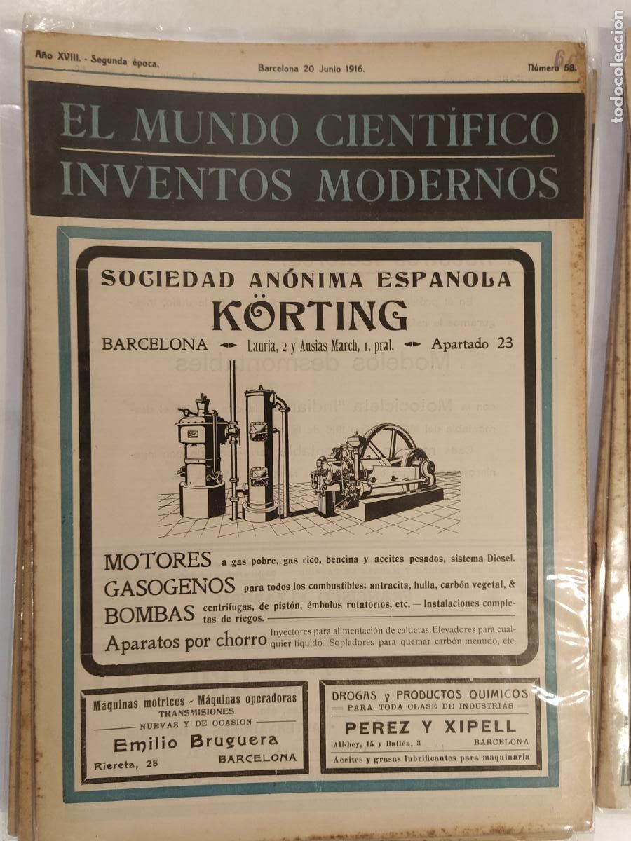 Colecionismo de Revistas e Jornais: CIENCIA - EL MUNDO CIENTIFICO INVENTOS MODERNOS - A&Ntilde;O 1916 NUMERO 59 - REVISTA ANTIGUA - ORIGINAL