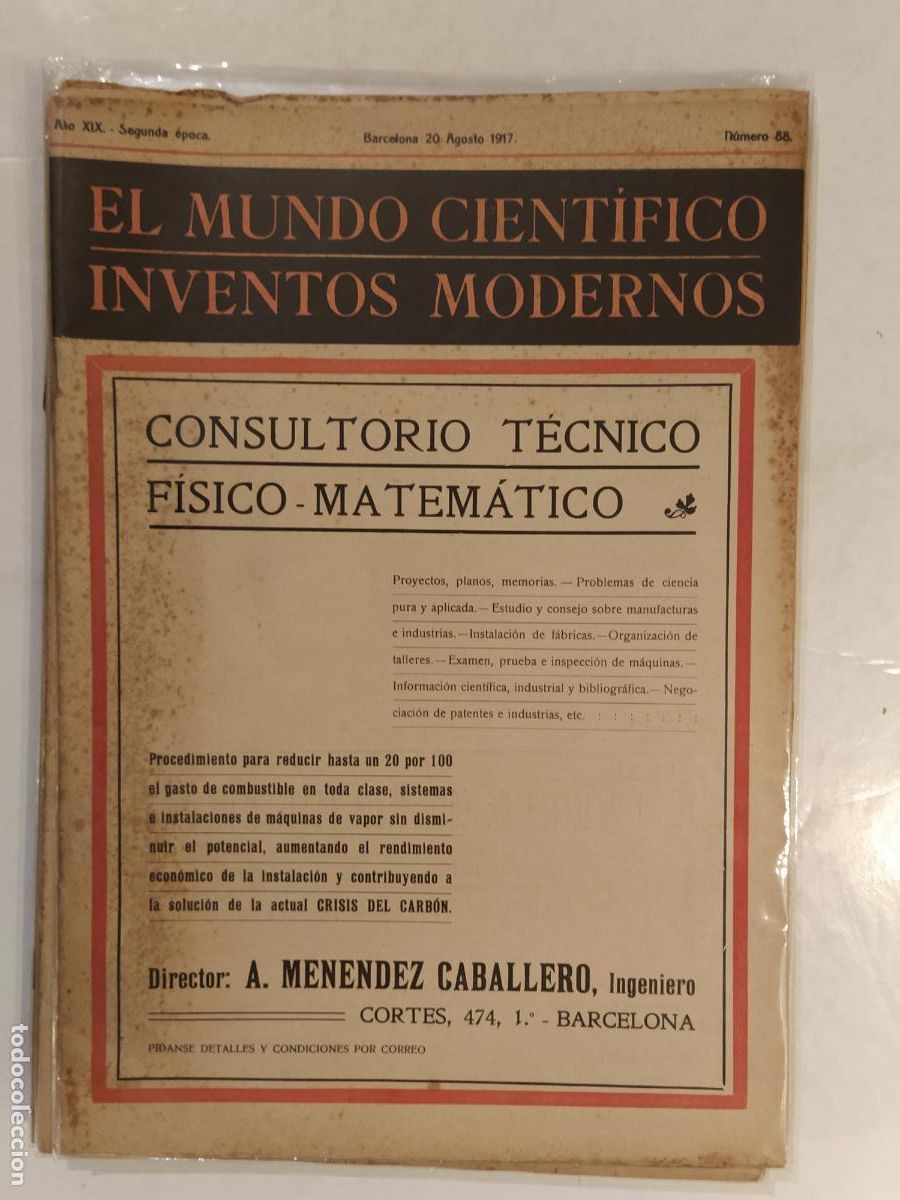 Colecionismo de Revistas e Jornais: CIENCIA - EL MUNDO CIENTIFICO INVENTOS MODERNOS - A&Ntilde;O 1917 NUMERO 88 - REVISTA ANTIGUA - ORIGINAL