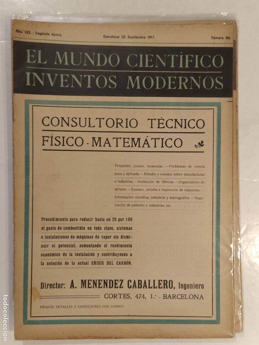 Colecionismo de Revistas e Jornais: CIENCIA - EL MUNDO CIENTIFICO INVENTOS MODERNOS - A&Ntilde;O 1917 NUMERO 90 - REVISTA ANTIGUA - ORIGINAL
