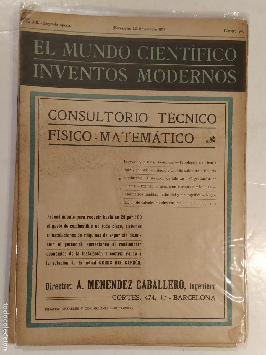 Colecionismo de Revistas e Jornais: CIENCIA - EL MUNDO CIENTIFICO INVENTOS MODERNOS - A&Ntilde;O 1917 NUMERO 94 - REVISTA ANTIGUA - ORIGINAL