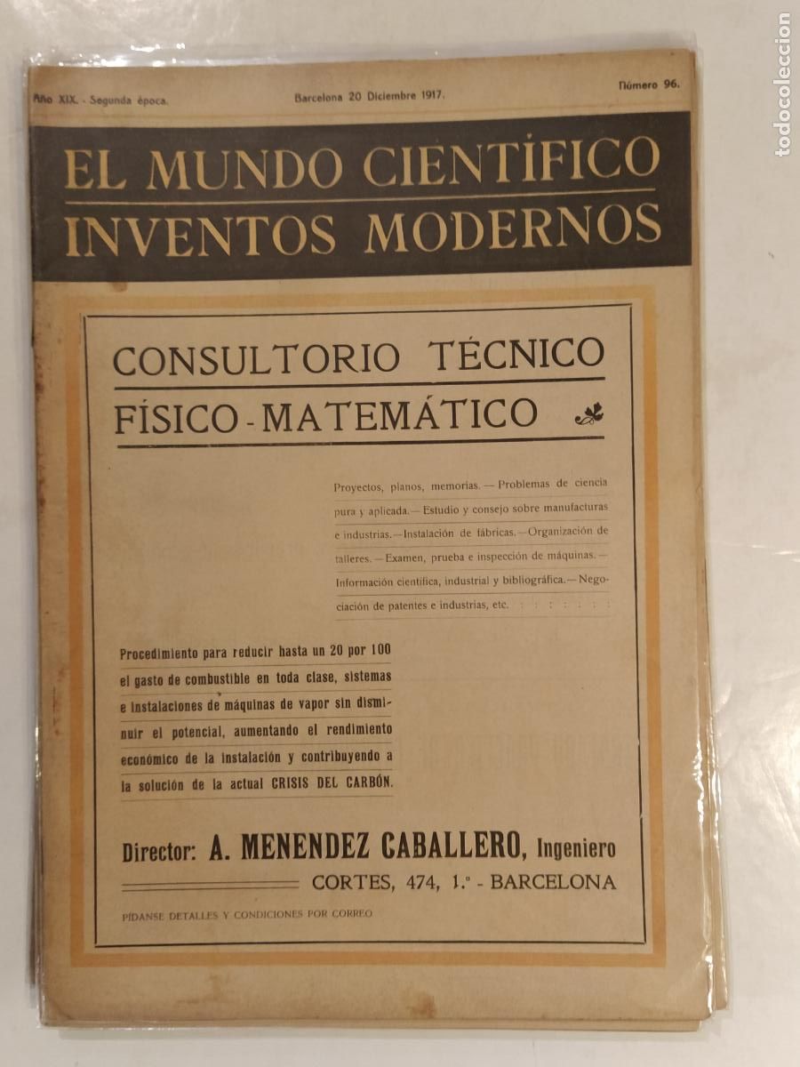 Collection Magazines and Newspapers: CIENCIA - EL MUNDO CIENTIFICO INVENTOS MODERNOS - A&Ntilde;O 1917 NUMERO 96 - REVISTA ANTIGUA - ORIGINAL