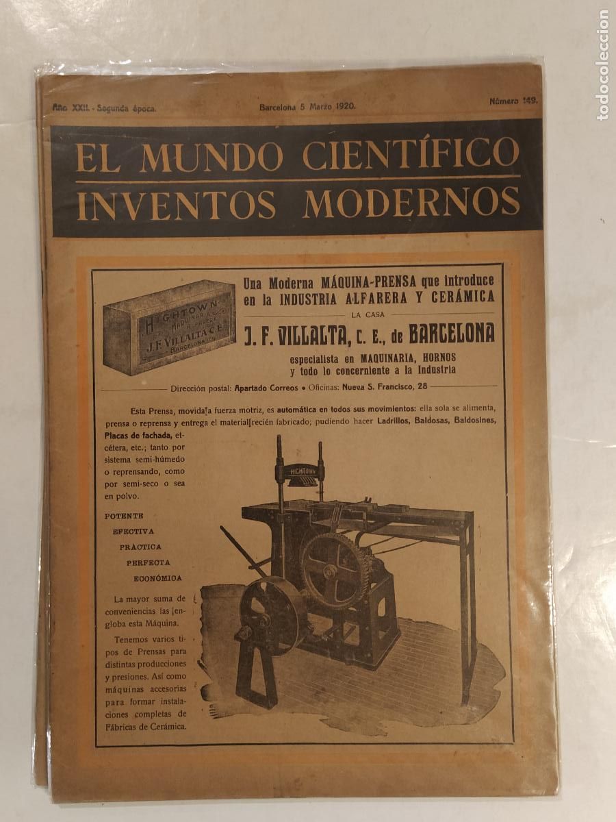 Collezionismo di Riviste e Giornali: CIENCIA - EL MUNDO CIENTIFICO INVENTOS MODERNOS - A&Ntilde;O 1920 NUMERO 149 - REVISTA ANTIGUA - ORIGINAL