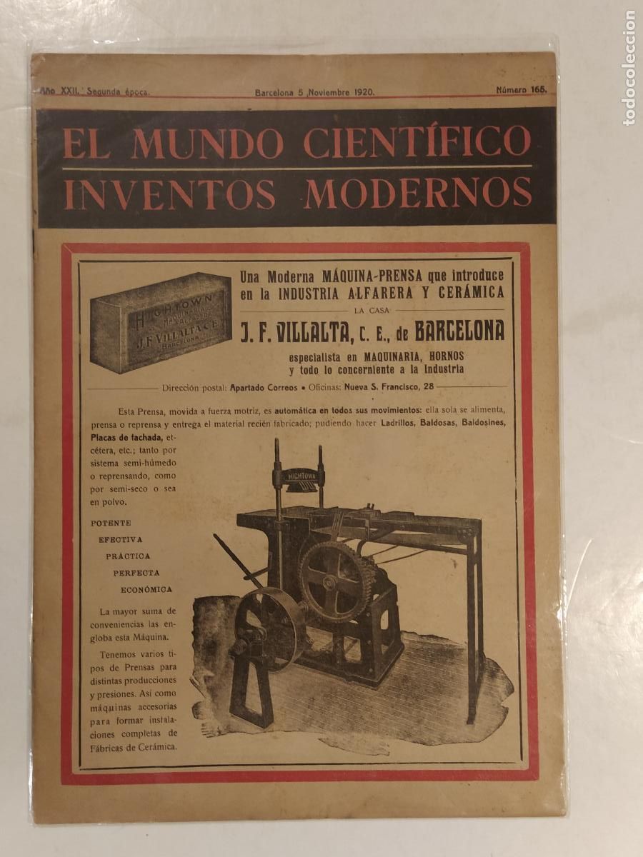 Collezionismo di Riviste e Giornali: CIENCIA - EL MUNDO CIENTIFICO INVENTOS MODERNOS - A&Ntilde;O 1920 NUMERO 165 - REVISTA ANTIGUA - ORIGINAL