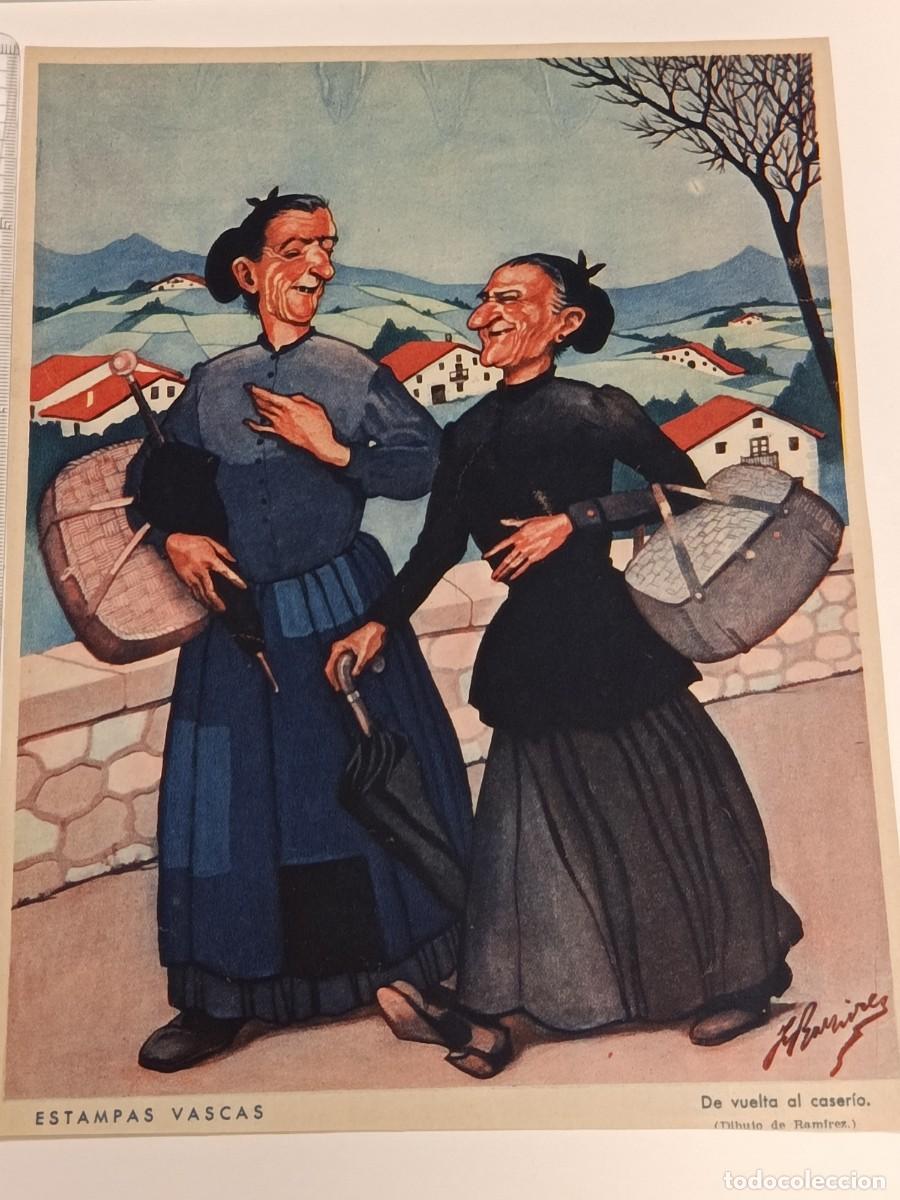 Coleccionismo de Revistas y Peri&oacute;dicos: L&aacute;mina Ilustraci&oacute;n &rdquo;Estampas Vascas - De vuelta al caser&iacute;o&rdquo; - G. Ram&iacute;rez. Diario ABC a&ntilde;os 30. Pa&iacute;s V
