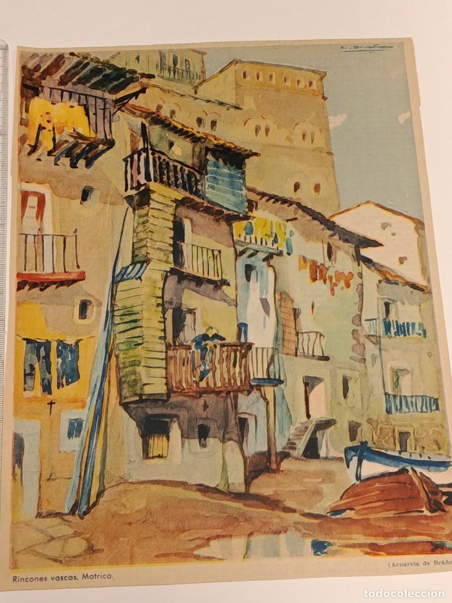 Coleccionismo de Revistas y Peri&oacute;dicos: L&aacute;mina Acuarela &rdquo;Rincones Vascos. Motrico&rdquo; - E. Br&aacute;&ntilde;ez. Blanco y Negro / ABC a&ntilde;os 30. Guip&uacute;zcoa.