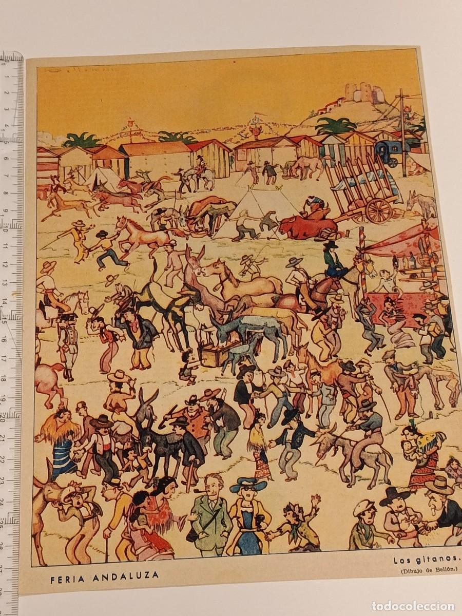 Coleccionismo de Revistas y Peri&oacute;dicos: L&aacute;mina Ilustraci&oacute;n &rdquo;Feria Andaluza - Los gitanos&rdquo; por Bell&oacute;n. Blanco y Negro c. 1925. Flamenco