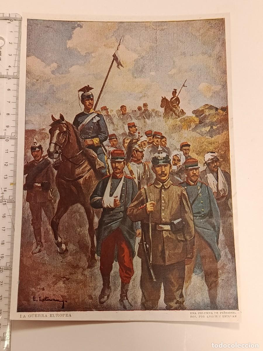 Coleccionismo de Revistas y Peri&oacute;dicos: L&aacute;mina Ilustraci&oacute;n &rdquo;Una columna de prisioneros&rdquo; - Enrique Esteban. Blanco y Negro. c. 1914-1918.