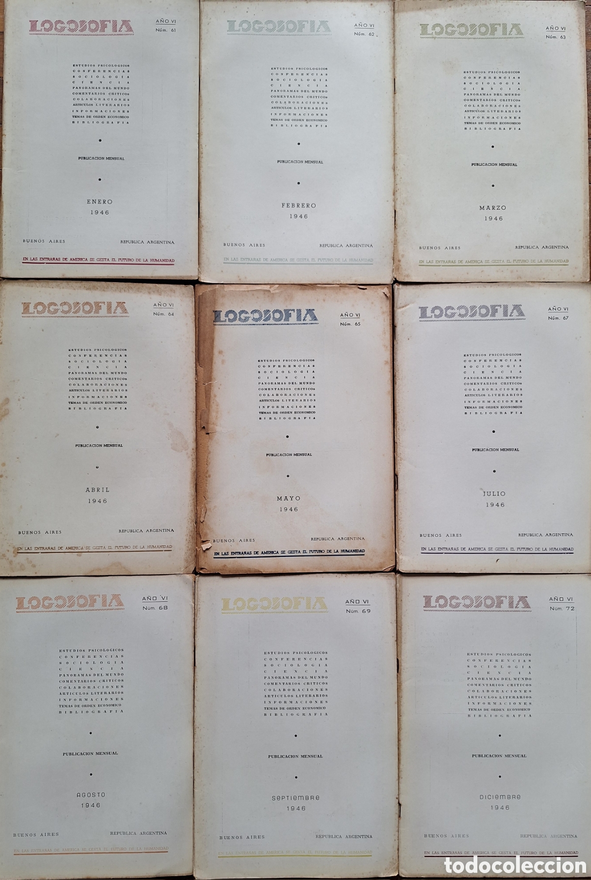 Coleccionismo de Revistas y Peri&oacute;dicos: COLECCION 9 REVISTA LOGOSOFIA A&Ntilde;O 1946 RAUMSOL