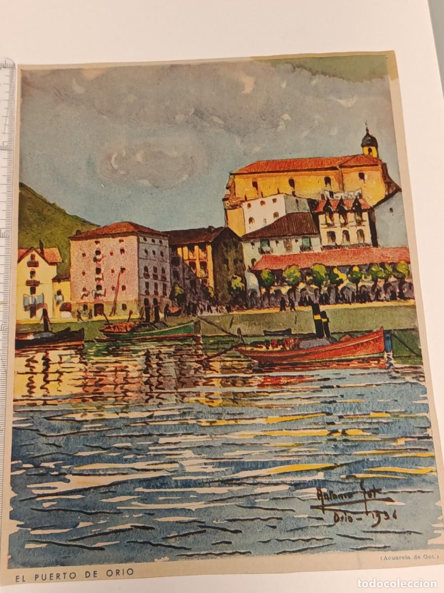 Colecionismo de Revistas e Jornais: L&aacute;mina Ilustraci&oacute;n Antigua de Antonio Got: &rdquo;El Puerto de Orio&rdquo; - Guip&uacute;zcoa (Diario ABC, A&ntilde;os 30)
